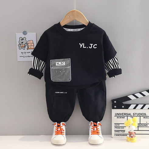 Spring and Autumn Boys Round Long Sleeve Set Two-Piece Set